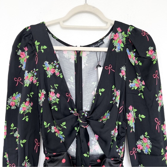 NWT For Love & Lemons Wilson Print Ruched Midi Dress in Polka Dots & Floral - Picture 7 of 10